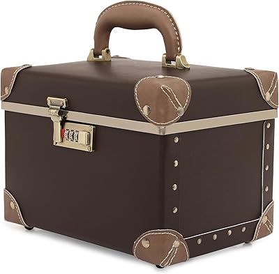 Uricity portable makeup box, cosmetics organizer, leather storage box with combination lock, dark brown, 15.. DIAYTAR NIGERIA brings satisfaction with every purchase through affordable prices and prompt shipping.