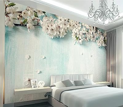 3D wallpaper Cherry Flower with blue wood grain, wall painting, office, restaurant, interior decoration, bedroom, living room, sofa, TV backdrop, not woven.. Experience shopping without compromise at DIAYTAR NIGERIA, with vast selection and quick delivery.