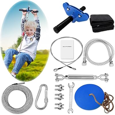98 -inch Tyrolean kits for garden, adjustable zip line for children and adults, outdoor play, entertainment courtyard, zipper (blue).. DIAYTAR NIGERIA: Your partner in affordable shopping with nationwide delivery in just 5-8 days.