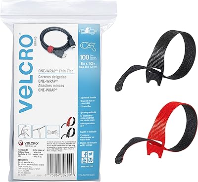 Storage attachments for mince cables reusable from Velcro brand, size 8 x 1/2 inch, fastener with replacement zipper, suitable for use at home and at the office, red and black, VEL-30200-AMS model (100 fasteners).. DIAYTAR NIGERIA: Connecting Nigerians with affordable products through our expansive e-commerce platform.