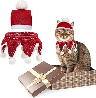 Christmas costume for cats pauchi cat bonnet of knitted father and necklace.. Discover endless possibilities with DIAYTAR NIGERIA's extensive product range and affordable shipping.