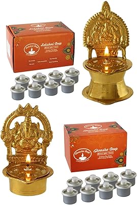 Festival offer - Pack of 1 Lekshmi Deep lamp + 1 Brass Janesh Deep Lamp with 16 oil replacement rooms - Golden Painting.. DIAYTAR NIGERIA: Where quality meets accessibility with affordable prices and prompt shipping.