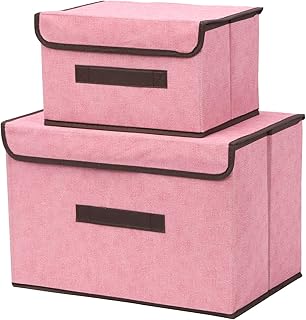 Supit 3 pieces Set of foldable pink linen storage bins with lids.. Shop without boundaries at DIAYTAR NIGERIA, offering affordable products with convenient delivery times.