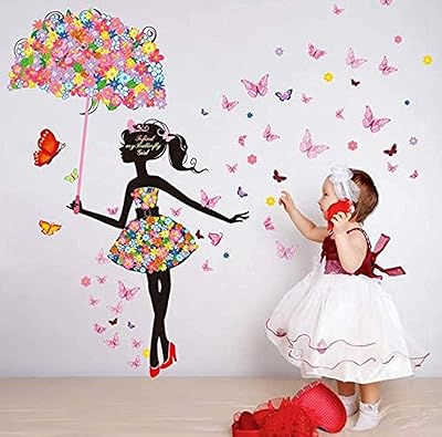 Colorful Beau Papillon umbrella girl DIY Waterproof wall stickers removable wall stickers bedroom decoration decoration.. DIAYTAR NIGERIA: Bringing affordable shopping solutions with a diverse product catalog delivered nationwide.