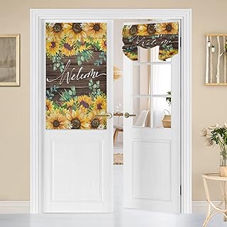 Sunflower door curtains for windows and doors, green eucalyptus leaves, French door curtains, window curtains for glass door and entrance door size 25x40.. Order today, receive in days — DIAYTAR Nigeria makes it possible.