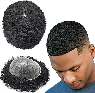 AFRO TOUPET for black men, Curly Brazilian human hair, African-American wavy factor for men, fully poly, fine skin, Men's replacement system (1# Black-12mm Afro Wave) 8*10 inches.. DIAYTAR NIGERIA brings affordable shopping to every Nigerian home with delivery in just 5-8 days.