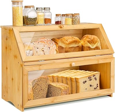 Large double -layer bamboo bread for kitchen table, large capacity wooden storage box with transparent windows.. DIAYTAR NIGERIA brings the joy of affordable shopping to your fingertips with delivery in less than 8 days.