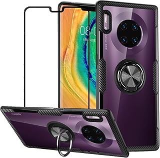 Huawei Mate 30 Pro shell with tempered glass, flexible TPU silicone, shock absorption, transparent rigid rear shell with metal ring, magnetic crutch, black.. Get unbeatable value on every order with DIAYTAR Nigeria.