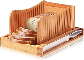 Guide to slice the bread with knife - 3 thick sizes, mini foldable bamboo cutting board with stainless steel bread and bread knife - ideal for bread, homemade cakes and bagels.. DIAYTAR NIGERIA: Your affordable marketplace with reliable 5-8 day shipping across Nigeria.