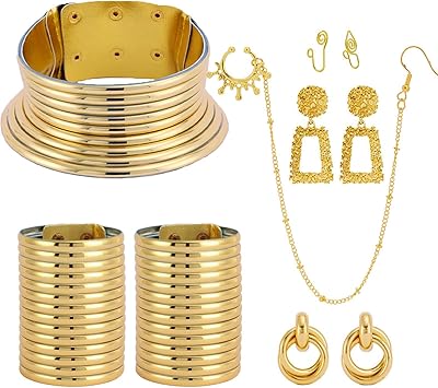 Vinzor set of national African jewelry for women, 10 pieces, rasted Egyptian neck bracelet brilliant in Egyptian gold, Creole earrings and Halloween festival.. DIAYTAR NIGERIA delivers more than products - we deliver affordable solutions within days.