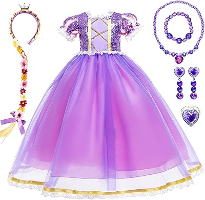 Princess Rapunzel Dress For Girl Birthday Party Birthday Dress Child Dress Damn Party Disguise With Wig and Crown of Jewelry.. Enjoy the simplicity of shopping with DIAYTAR NIGERIA, offering vast choices delivered in just 5-8 days.