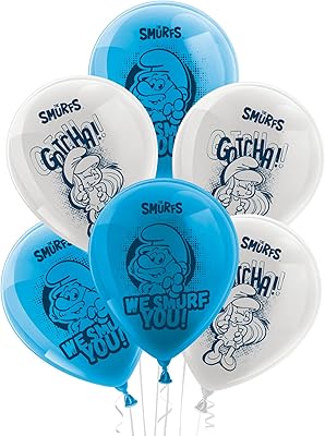 Party Factory `Smurfs', batch of 10 blue and white latex balloons, 9.8 inch, different printed patterns, for air or helium.. DIAYTAR NIGERIA delivers happiness in 5-8 days with our affordable and diverse product range.