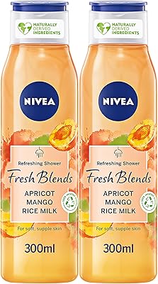 Nivea Body Gel Shower Wash, with a mixture of refreshing flavors of apricot, mango and rice milk, 2 x 300 ml.. DIAYTAR NIGERIA: Your affordable marketplace with reliable 5-8 day shipping across Nigeria.
