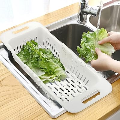 Foldable and stretching kitchen colander for fruits, vegetables, pasta, food, updating emptying basket, portable above the sink (broken white).. Save time and money with DIAYTAR Nigeria’s online store.