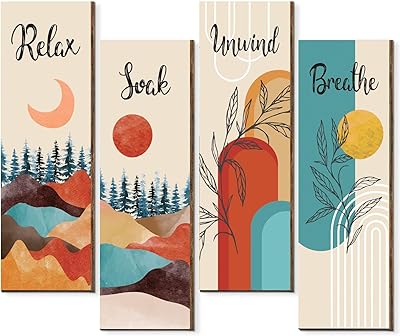 Wall decor, lot of 4, modern wall art in the middle of the century, poplar wooden panels printed abstract geometric, minimalist beige neutral art (style D).. DIAYTAR NIGERIA brings the nation's largest product catalog to your doorstep at prices you'll appreciate.