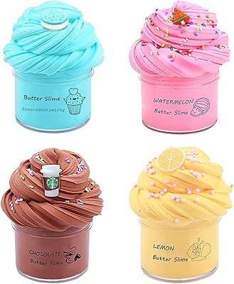 Lot of 4 butter slime, watermelon, lemon, coffee and cookies, super soft and non -sticky, birthday gifts for girls and boys.. DIAYTAR NIGERIA connects you with thousands of products at competitive prices, delivered within a week.