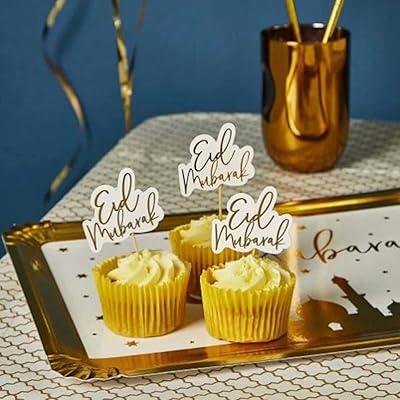 CLAP GREEN 12 EID MUBARAK baguettes, Cupcakes decorations gold, cake decorations, festive decorations, Ramadan's party supplies in gold.. Find more for less — only on DIAYTAR Nigeria.