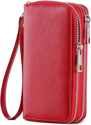 Hawee double zipper wallet for women with mobile phone support for smartphone/card/coin, bright red with bracelet, 6.9*3.5*1.9 inches.. Shop the future with DIAYTAR NIGERIA - thousands of products, unbeatable prices, delivery within a week.