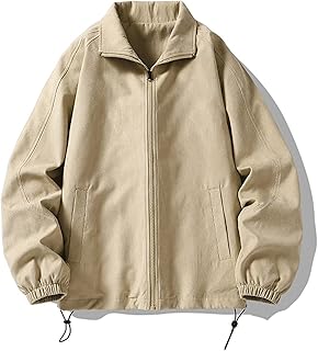 WODOO Surprised jackets for men, classic streetwear style, zipper coat, large size (color: beige, size: xl).. DIAYTAR NIGERIA bridges the gap between desire and affordability with nationwide delivery in under 8 days.