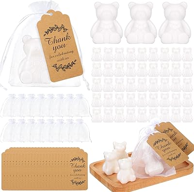 Package of 50 prenatal festive soaps white bear with thank you cards and bags.. Experience retail satisfaction with DIAYTAR NIGERIA's comprehensive platform and prompt shipping service.