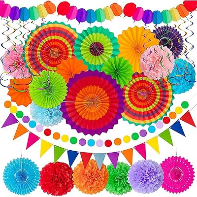 Celebration party accessories, 33 pieces of birthday party decorations, women and men supplies, hanging paper fans with strips of rainbow pompoms for outdoor decoration of the house garden.. Nigeria's fastest-growing e-commerce site offers unbeatable prices and delivery within 8 days.