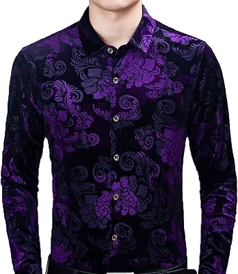 Yanhao shirts for relaxed and elegant men, men's velvet shirt, long -sleeved curved cut, shirts dressed in floral flowers, relaxed buttoned shirt (Color: Hortel, Size: Small).. DIAYTAR NIGERIA combines affordability, variety, and convenience with nationwide delivery services.
