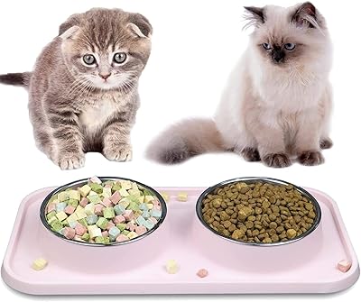Sharaf food and water bowls for cats and dogs with a plastic carpet.. Unlock access to a wide range of products with DIAYTAR NIGERIA's affordable e-commerce platform.