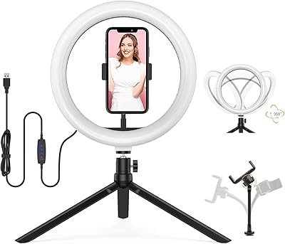 USB 10 "LED beauty lamp with tripod, 3 lighting modes and 10 brightness levels, desktop lamp with Bluetooth remote control and phone support.. DIAYTAR NIGERIA stands as your affordable shopping ally with nationwide delivery in just 5-8 days.