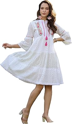 Vastraanant Floral Embroidered Dress for Women | Beautiful white silk muslin dress, classic mid-summer evening dress, white.. For everyday items and more, trust DIAYTAR Nigeria.