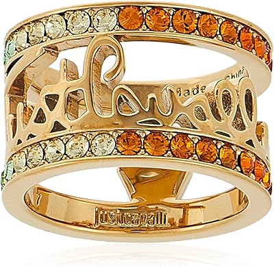 EVO just logo ring, yellow gold plated with colored stones, jcrg00740407.. DIAYTAR NIGERIA: Where shopping dreams come true with budget-friendly prices and nationwide shipping.