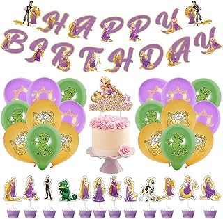 Bestz set of Rapunzel balloons, birthday decorations, party supplies, Rapunzel includes a banner of happy birthday, cake decoration, princess birthday party.. DIAYTAR NIGERIA: Nigeria's answer to affordable online shopping with reliable 5-8 day delivery guarantee.