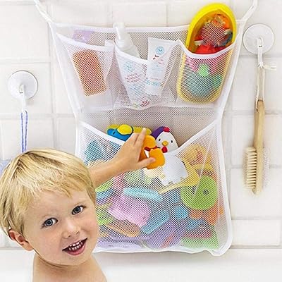 Googlor bath toys organizer with powerful adhesive hooks 2m, mesh net, bath bag with 3 soap pockets and shampoo (11 x 16, l, white).. DIAYTAR NIGERIA makes luxury accessible with our affordable prices and dependable delivery service.