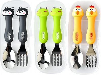 Zomzoob set of 3 -room children's cutlery for children's portable cutlery with spoon and fork with 304 stainless steel plastic case with puppy and frog pattern.. DIAYTAR NIGERIA: Connecting Nigerians with their needs through our affordable and diverse marketplace.
