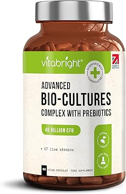 Bio culture prebiotic formula - 45 whole vegetarian liberation capsules - 17 strains of living bacteria - advanced probiotic supplement with high resistance - manufactured in the United Kingdom by Vita -Brite.. No more overpriced stores — DIAYTAR Nigeria brings the best to your door.