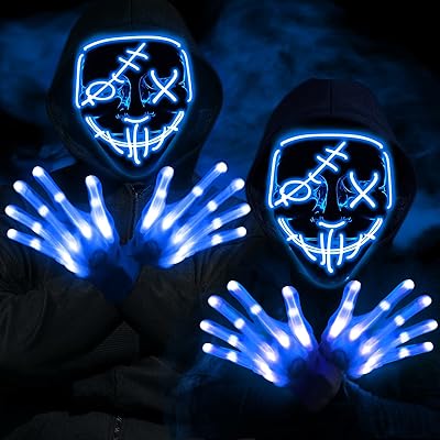 4 pieces Halloween LED mask and shiny brilliant anonymous luminous gloves for adult children Halloween cosplay party.. DIAYTAR NIGERIA: Where shopping meets satisfaction with affordable prices and prompt delivery services.