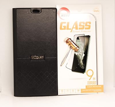 Foldable case for Samsung A12 with glass protector, flap case with a leather touch with glass protector (glass protector, black).. One platform, endless products — welcome to DIAYTAR Nigeria.