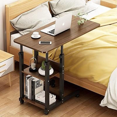 Heli home office table, computer side table with casters, C -shaped C -shaped Table Adjustable in height with 3 storage shelves for sofa, extra table, coffee, laptop, tablet (brown).. Online shopping made simple and affordable — DIAYTAR Nigeria.