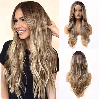 VOWYORE WIKE WIRES long hair for women, brown shaded color with blonde, curly synthetic wig with line in the middle, heat -resistant wigs.. Your complete retail destination, DIAYTAR NIGERIA combines extensive variety with prompt delivery.