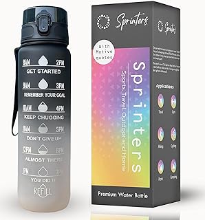 Sprinters - Water bottle 1 liter 32oz without BPA, Multicolor - Anti -leak with motivation quote and time marker, non -slip for sport, fitness, gym, picnic (1 liter, black/gray gradient).. DIAYTAR NIGERIA: Bridging the gap between consumers and quality products with affordable nationwide shipping.
