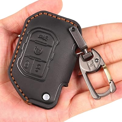 True leather car key rider compatible with Jeep Gladiator Wrangler Sahara Rubicon 2018 - 2023, 4 buttons, black.. DIAYTAR NIGERIA: Your trusted e-commerce partner with extensive product choices and affordable delivery.