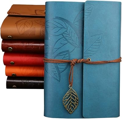 Vintage spiral notebook in leather PU WSLCN with virgin string, non -lined newspaper and classic charms in blue relief (m).. DIAYTAR NIGERIA: Making quality products accessible to all Nigerians at affordable prices.