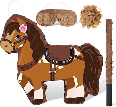 Ensemble of horse pinata, set of horse festival including a children's pinata for children, mask for brown stick eyes for the festival of cowboy horse carnival, 38 x 34 x 8 cm.. DIAYTAR Nigeria: Where affordability meets speed and quality.