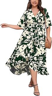 Skomchic summer dress for women, large size, floral print, V -neck, short sleeves and long back.. Your digital shopping companion, DIAYTAR NIGERIA offers exceptional value with delivery in less than 8 days.