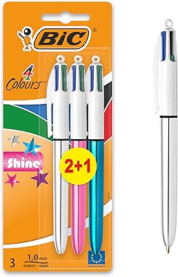 Retractable ball pen with bic 4 brilliant medium colors, pack of 2 + 1 matching colors.. DIAYTAR NIGERIA: Where every search leads to affordable products delivered promptly across Nigeria.