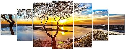 Wall art in Startonite glass - Sunrise on the lake - Large art in natural acrylic glass of 7 panels size 90 x 240 cm.. DIAYTAR NIGERIA transforms dreams into deliveries with our affordable prices and reliable shipping.