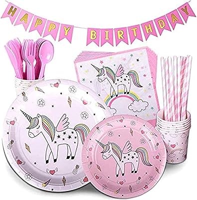 Fête fête unicorn rainbow, a lot of 72 pieces including pink unicorn supplies, plus a happy birthday banner and paper supplies for birthday decorations.. Fast delivery is our promise — DIAYTAR Nigeria keeps it real.