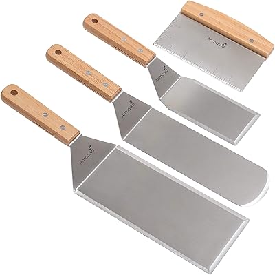 Set of stainless steel metal cutlery - Teppanyaki spatulas - Flat scraper for barbecue and pancake spatula - Metal mesh meal barbecue tools - Commercial quality.. Great products, lower prices, fast delivery — DIAYTAR Nigeria has it all.