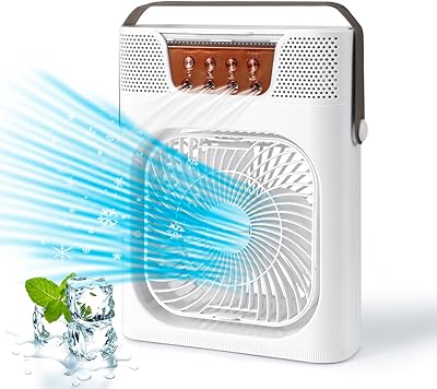 Portable air conditioner fan, 4 in 1 personal air cooler, humidifying fog fan with 3 wind speeds, 4 spraying modes, LED light 7 colors and 1/2/3 hour timer for the desk and the house.. DIAYTAR NIGERIA: Where shopping is a pleasure with affordable prices and reliable delivery service.