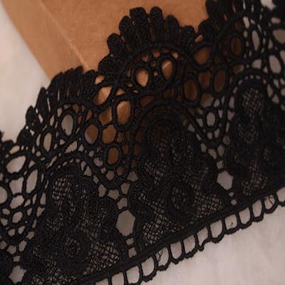 Non -elastic embroidered lace ribbon with a 9 cm wide European crown pattern, table runner for curtains and DIY bridal accessories. (4 meters in a package) (black).. Experience budget-friendly shopping at DIAYTAR NIGERIA, Nigeria's premier online marketplace with quick delivery.