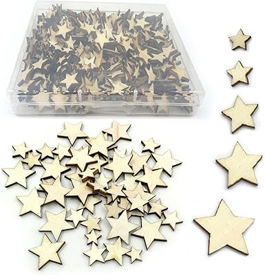 Wooden stars for manual work, 500 pieces in the shape of a star, mini charcoals in wood, 5 mixed sizes for DIY, scrapbooking and wedding decoration.. Affordable shopping made easy on DIAYTAR Nigeria, with fast delivery from 5 to 8 days.
